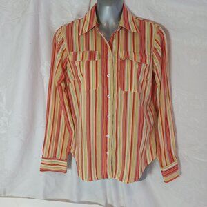 Catherine Stewart Multi-Color Stripe Dress Shirt Button Small Rainbow USA Boho